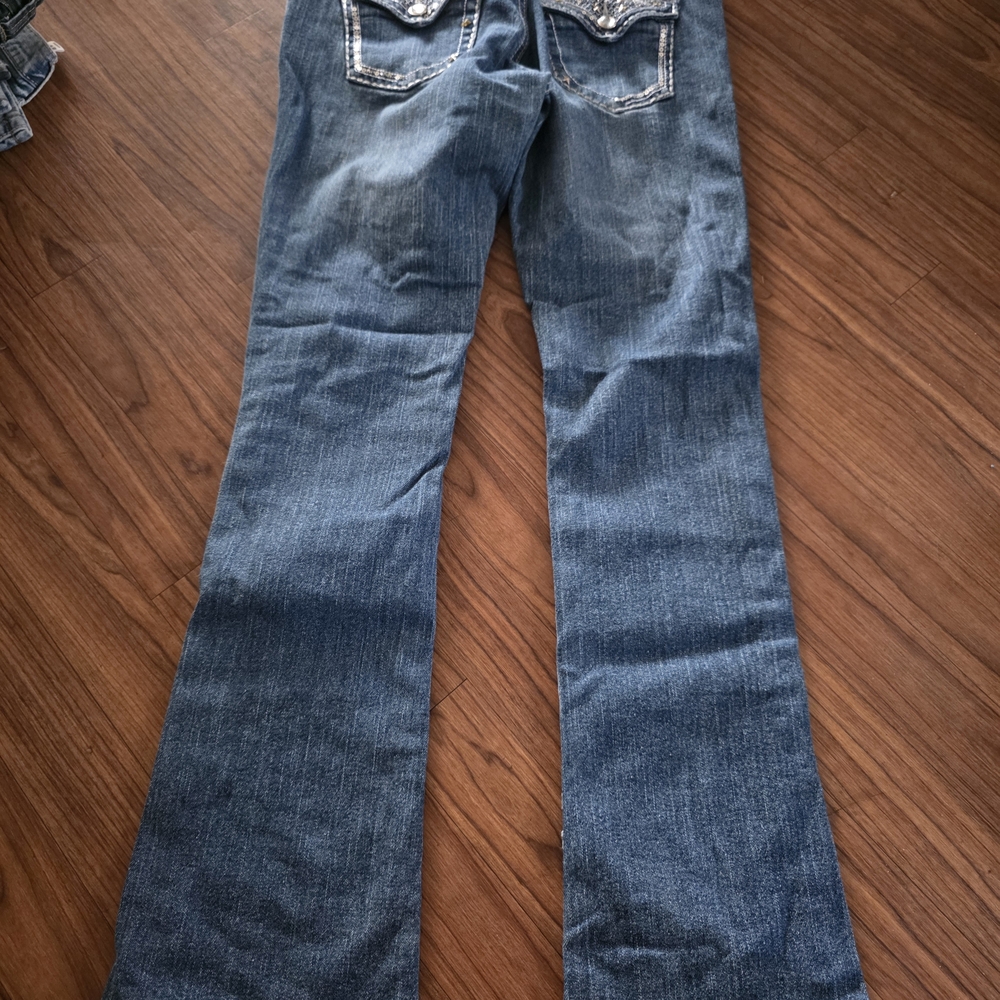 Rue21 Dark Blue Boot Cut Jeans with Silver Sequin Pocket Detail - Picture 2 of 5